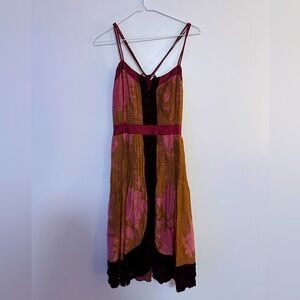 Elegant Pink and Brown Midi Dress